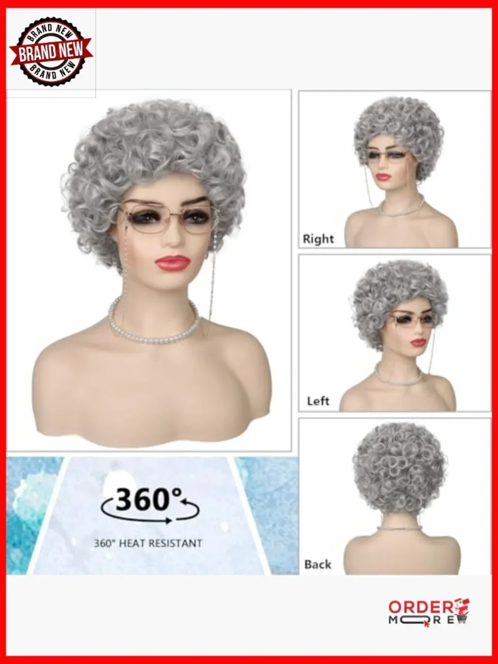 Synthetic Granny Wig Set with Glasses and Necklace for Costume Parties